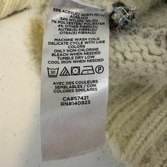 LOFT 3D Knit Sweater Women's Medium Sparkle Thread Embellished Cream - Picture 6 of 8